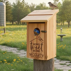 Personalized Bird House, Custom Cedar Bird House, Unique Closing Gift, New Home Gift, Birthday Gift, Bird Watcher, Outdoor Bird House