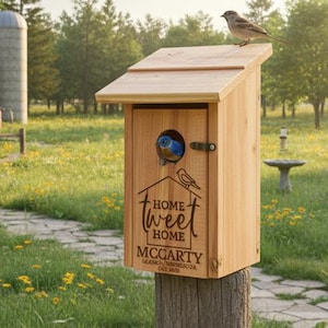 Personalized Bird House, Custom Cedar Bird House, Closing Gift, New Home Gift, Birthday Gift, Bird Watcher, Outdoor Bird House, Fathers Day