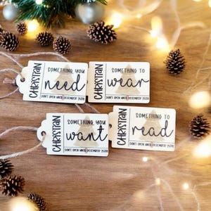Personalized Gift Tags, Mindful Gifting Tag, Wooden Christmas Gift Tags, Want Need Wear Read, Reusable Gift Tags, Reusable Holiday Gift Tags