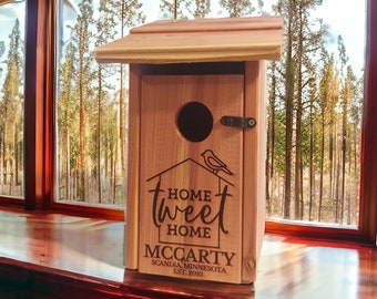 Personalized Bird House, Custom Cedar Bird House, Unique Closing Gift, New Home Gift, Birthday Gift, Bird Watcher, Outdoor Bird House