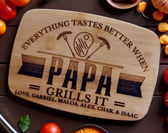 Papa Cutting Board, Grandpa Gift, Dad Cutting Board, Everything Tastes Better, Personalized Board, Abuelo Grandfather Gift, Fathers Day