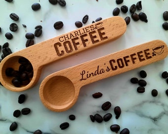 Custom Coffee Scoop - Coffee Bag Clip, Coffee Spoon, Wooden Coffee Scoop, Custom Coffee Scoop, Coffee gift, Coffee Lover Gift
