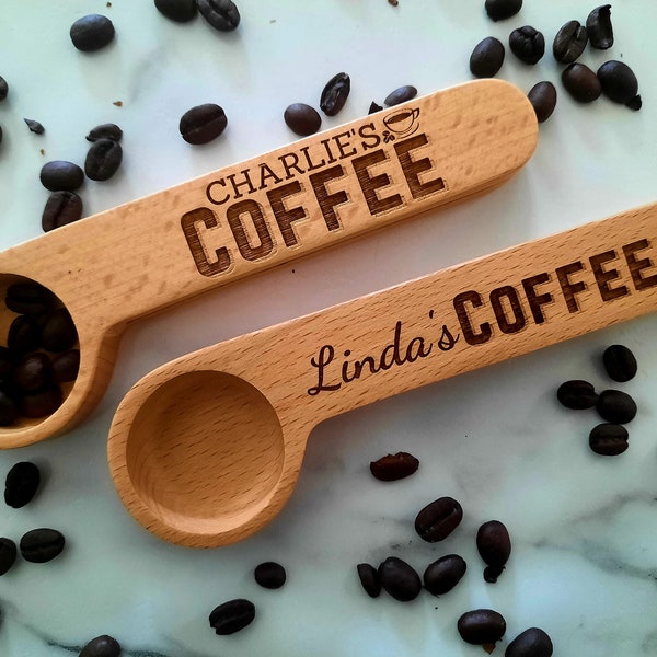 Custom Coffee Scoop - Coffee Bag Clip, Coffee Spoon, Wooden Coffee Scoop, Custom Coffee Scoop, Coffee gift, Coffee Lover Gift