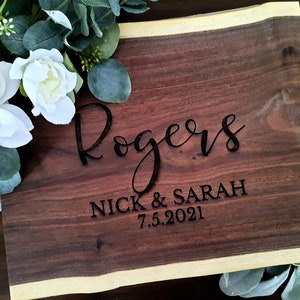 Personalized Live Edge Walnut Cutting and Serving Board - Personalized Walnut Board - Walnut Charcuterie - Walnut Cutting Board