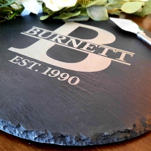 Personalized Round Cheese Board, Slate Serving Board, Charcuterie Board, Slate Meat and Cheese Gift, Housewarming, Wedding Gift for Couple