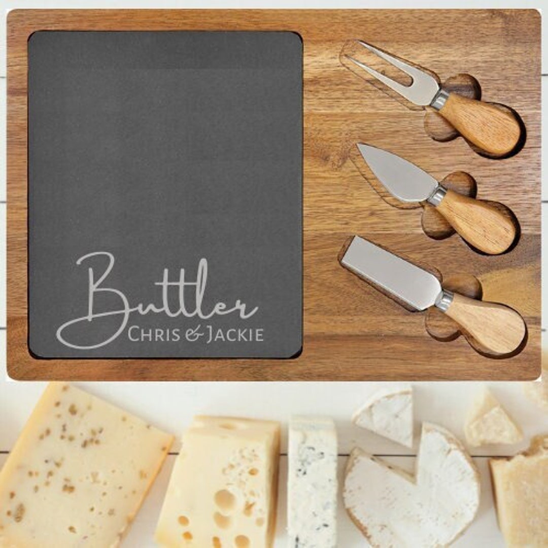 Slate Charcuterie Board With Utensils, Personalized Slate Cheese Board