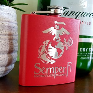 Marine Personalized Flask US Marine Corps Gift, Military Gift, Engraved Whiskey Flask, Etched Hip Flask image 2