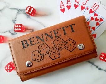 Personalized Deck of Cards holder, Leather Card Case For Playing Cards, Monogram Card and Dice Set , Personalized Card Game, Groomsmen Gifts