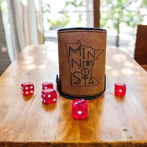 Minnesota Personalized Leather Dice Cup, Groomsmen Dice Cup, Bunco Dice Cup, Gifts for Dad, Gifts for Him, Gift for kids, MN gifts