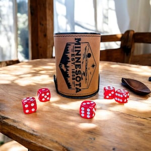 Minnesota Personalized Leather Dice Cup, Groomsmen Dice Cup, Bunco Dice Cup, Gifts for Dad, Gifts for Him, Gift for kids, MN gifts