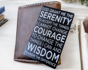 Serenity Prayer Metal Wallet Card - Engraved Inspirational Gift - Faith Pocket Card - AA Recovery & Sobriety Keepsake - Personalized Card