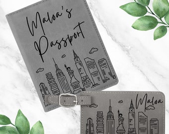 Personalized Passport & Luggage Tag Set, Wanderlust passport set, Custom Passport Holder Set, Engraved Passport Cover, Monogram Travel Gift