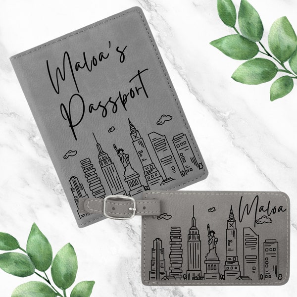 Personalized Passport & Luggage Tag Set, Wanderlust passport set, Custom Passport Holder Set, Engraved Passport Cover, Monogram Travel Gift