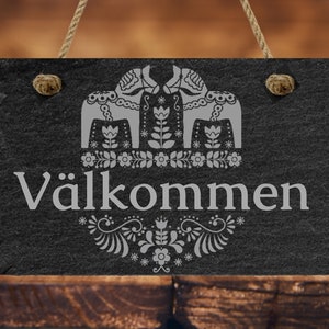 VALKOMMEN Velkommen Door Sign, Scandinavian Slate Door Hanger, WELCOME, Front Door Welcome Sign, Door Hanger, Front Porch, Wall Hanger