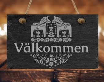 VALKOMMEN Velkommen Door Sign, Scandinavian Slate Door Hanger, WELCOME, Front Door Welcome Sign, Door Hanger, Front Porch, Wall Hanger