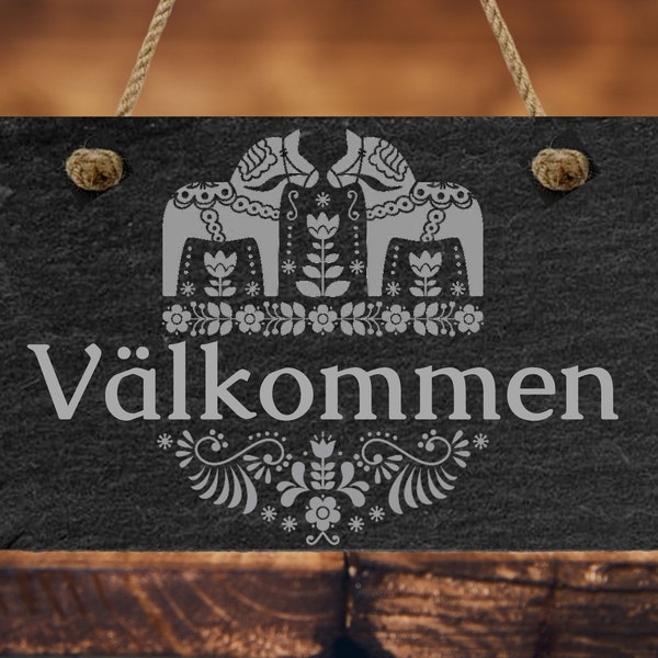 VALKOMMEN Velkommen Door Sign, Scandinavian Slate Door Hanger, WELCOME, Front Door Welcome Sign, Door Hanger, Front Porch, Wall Hanger