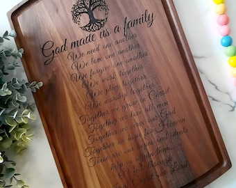 God Made Us A Family Board, Gift for the Couple, Personalized Cutting Board, Custom Cutting Board, Engraved Cutting Board, Keepsake Gift