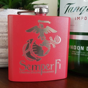 Marine Personalized Flask - US Marine Corps Gift, Military Gift, Engraved Whiskey Flask, Etched Hip Flask