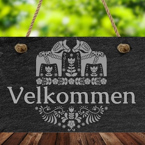 VALKOMMEN Velkommen Door Sign, Scandinavian Slate Door Hanger, WELCOME, Front Door Welcome Sign, Door Hanger, Front Porch