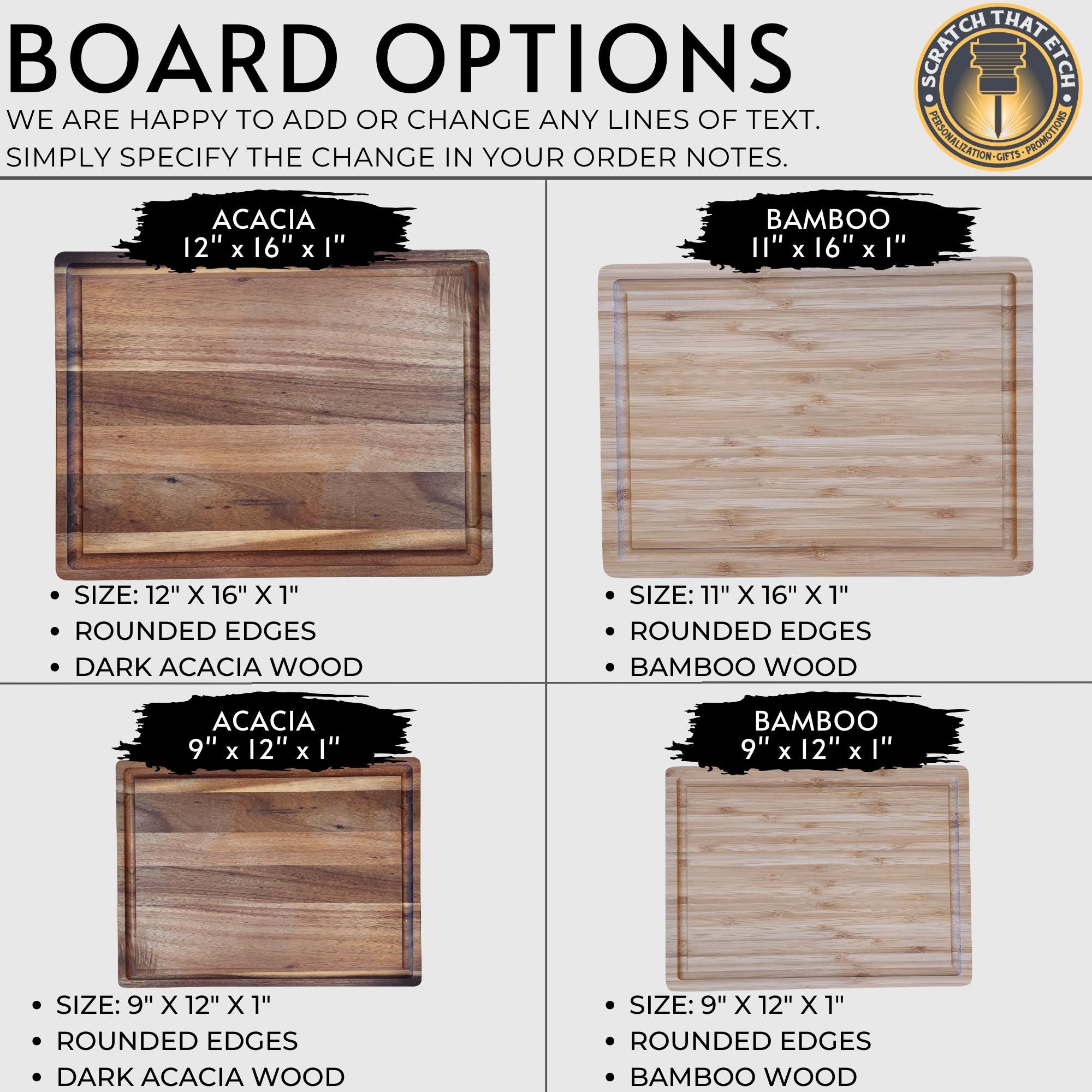Personalized Bamboo or Acacia Cutting Board – Custom Engraved Chopping ...