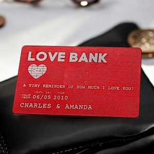 Banco del amor, Tarjeta de billetera personalizada, Tarjeta de billetera personalizada, Tarjeta de billetera, Tarjeta de amor personalizada, Tarjeta de billetera de metal, Regalo de boda, 0,8 mm de grosor