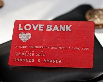 Love Bank, Personalized wallet card, Custom wallet card, Wallet card, Personalized Love card, Metal wallet card, Wedding Gift, 0.8mm thick