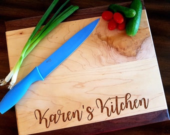 Personalized Handmade Cutting Board, Maple Cherry Walnut, Custom Engraved Cutting Board, Wedding Gift, Housewarming, Anniversary Gift