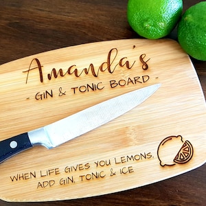 Personalized Drink Board, Personalized Cocktail Board, G & T Board, Lemon Lime Cutting Board, Gin and Tonic Gift, Vodka Tonic Gift, Tequila