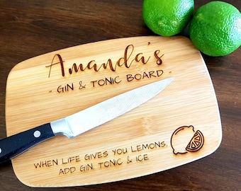 Personalized Drink Board, Personalized Cocktail Board, G & T Board, Lemon Lime Cutting Board, Gin and Tonic Gift, Vodka Tonic Gift, Tequila