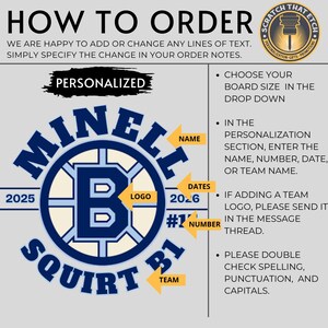 Peut inclure: Un design personnalis&eacute; avec un logo bleu et blanc, avec le texte "MINELL SQUIRT B1" et les ann&eacute;es 2025 et 2026. Le design comprend des instructions pour la commande et des options de personnalisation.