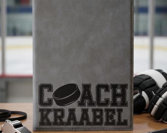 Custom  Hockey Leather Portfolio, Custom Leather Notebook, Professional Organizer, Medium Portfolio, Custom Hockey Gifts, Hockey Coach Gift