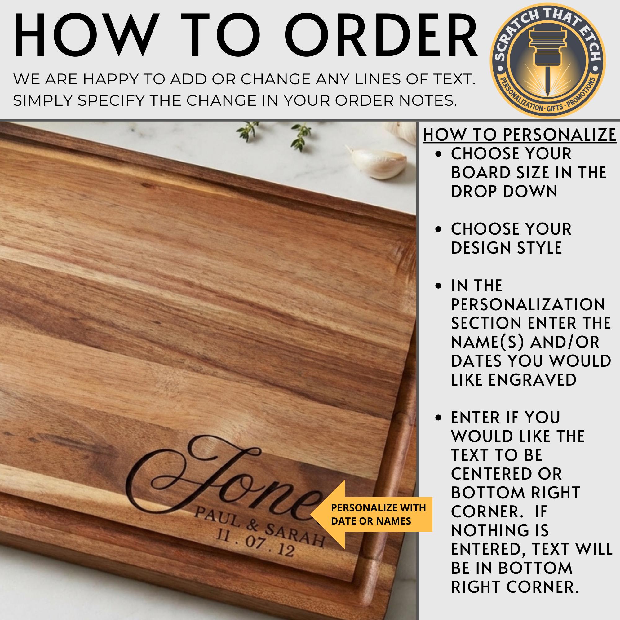 Personalized Bamboo or Acacia Cutting Board – Custom Engraved Chopping ...