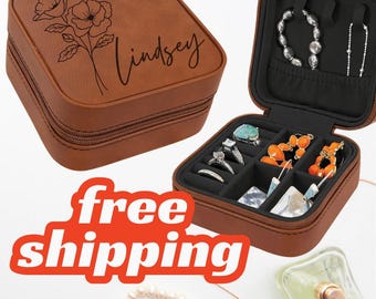 Personalized Gifts for Her, Travel Jewelry Box, Valentine's Gift for Women, Wedding Bridesmaid Gift, Unique Gift Engraved Jewelry Case