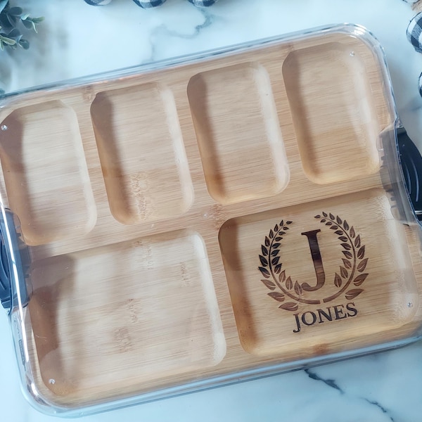 Personalized Build-a-Board Cutting Board with Compartments and Clear Locking Lid for Charcuterie, Snacks, Make it. Take it. Enjoy it.