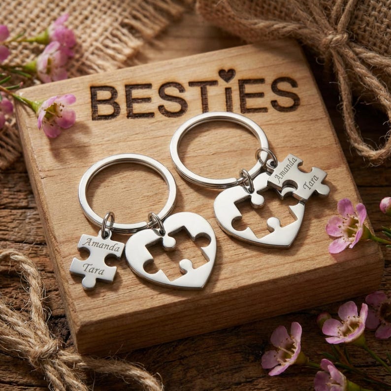 Personalized Stainless Steel Puzzle Keychain Set for Best Friends| Bff ...