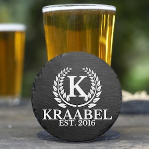 Personalized Slate Coasters, Custom Engraved Slate Monogram, Housewarming, Wedding gift, Couples Gifts, Engagement Gift, Drink Coasters