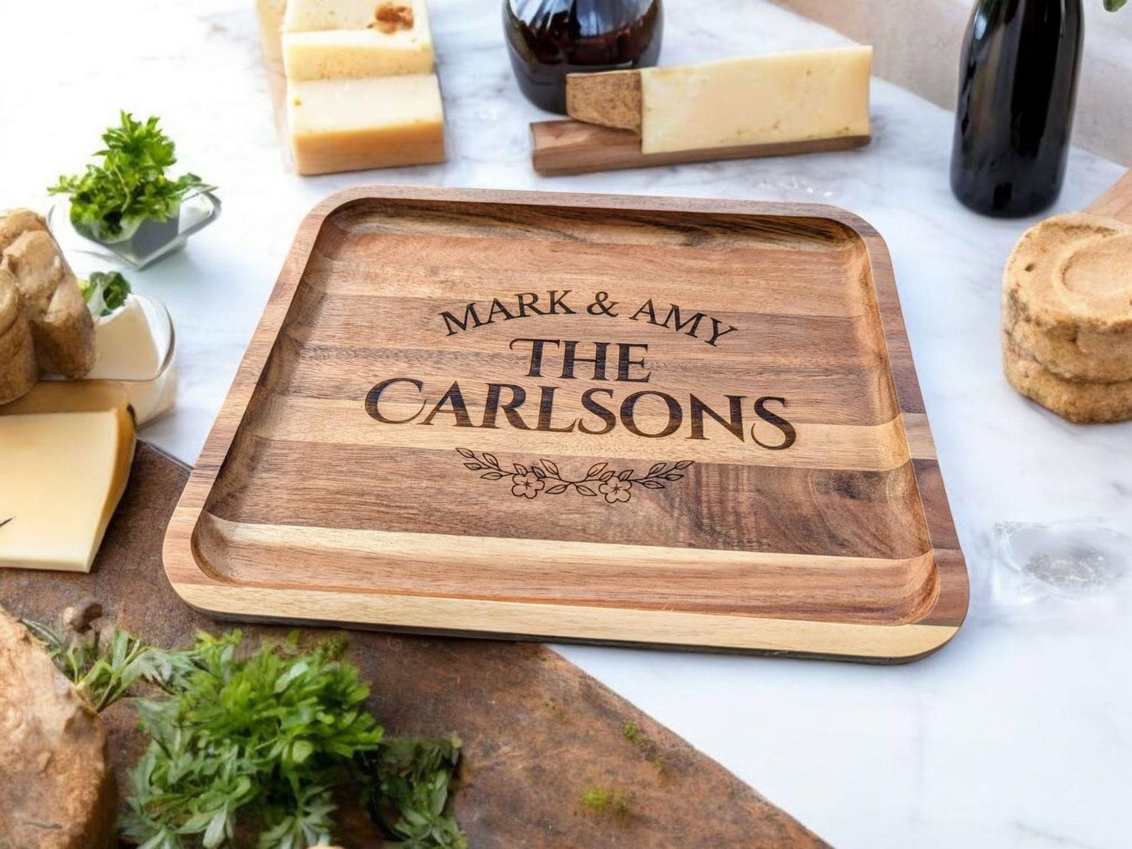 Personalized Build-a-Board Cutting Board with Clear Locking Lid for Charcuterie, Snacks, Make it. Take it. Enjoy it. - Design 4, Centered