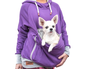 Roodie Pet Pouch Hoodie - Cat / Dog / Small Pet Holder Cuddle Sweatshirt - Large Kangaroo Carrier Pocket - Womens Fit