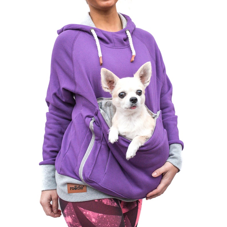 Roodie Pet Pouch Hoodie Cat / Dog / Small Pet Holder Cuddle Sweatshirt Large Kangaroo Carrier Pocket Womens Fit image 1