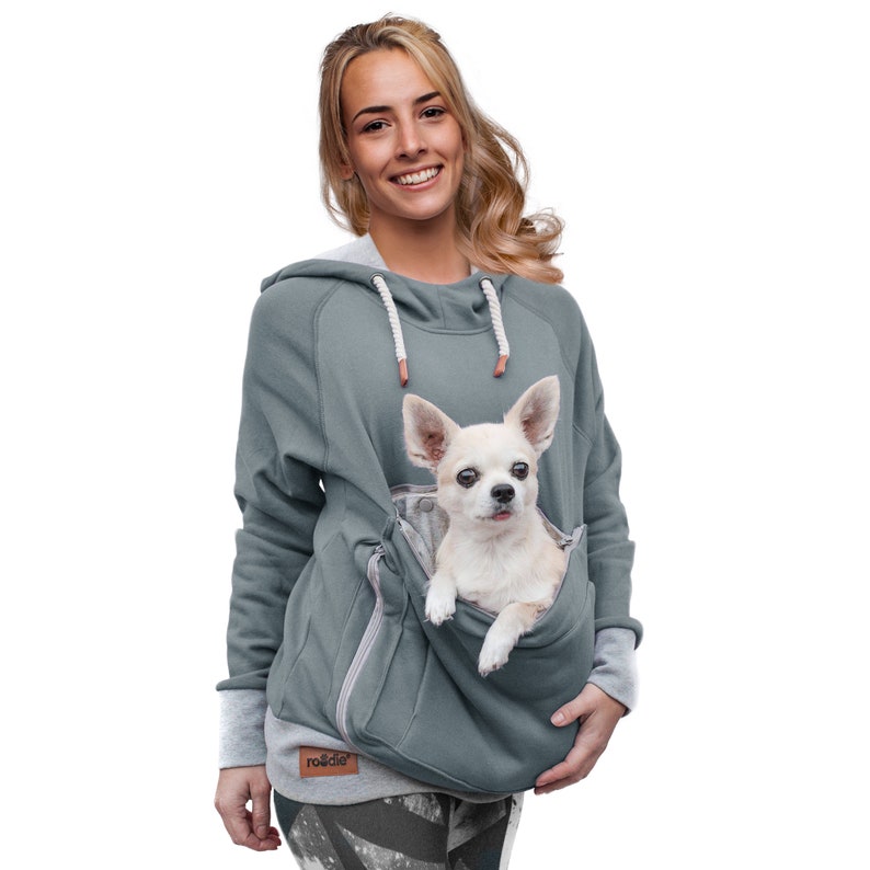 Roodie Pet Pouch Hoodie Cat / Dog / Small Pet Holder Cuddle Sweatshirt Large Kangaroo Carrier Pocket Womens Fit image 8