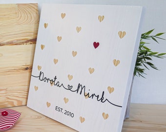 Lovely hearts sign with your names | Wooden sign | Perfect wedding, anniversary, st. Valentines day gift | Handmade | Solid wood