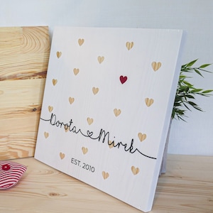 Lovely hearts sign with your names Wooden sign Perfect wedding, anniversary, st. Valentines day gift Handmade Solid wood zdjęcie 1