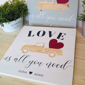 LOVE is all you need WHITE Wooden sign Perfect wedding, anniversary, st. Valentines day gift Handmade Solid wood zdjęcie 1