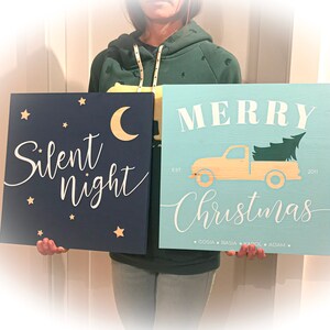 Set of two handmade Christmas Wood Signs, Housewarming Present, Personalized, Winter Decoration, Handmade, Home Decor, Christmas Gift zdjęcie 1
