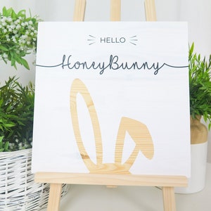 Easter wooden sign Hello Honey Bunny Decor Handmade Solid wood zdjęcie 1