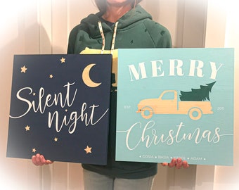 Set of two handmade Christmas Wood Signs, Housewarming Present, Personalized, Winter Decoration, Handmade, Home Decor, Christmas Gift