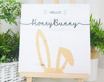 Easter wooden sign | Hello Honey Bunny Decor | Handmade | Solid wood