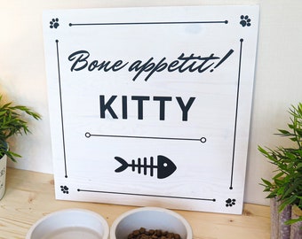 BONE Appetit with CAT name WHITE | Wooden sign | Perfect Dog, Cat ant Pet lovers gift | Handmade | Solid wood