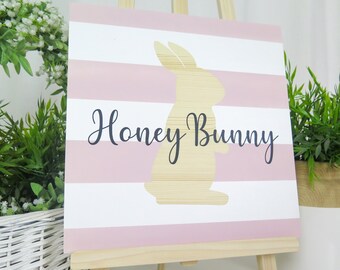 Easter wooden sign | Honey Bunny - Happy Easter | Handmade | Solid wood