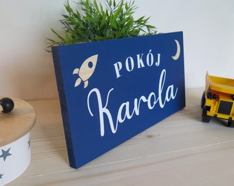 16x8" | Child name on wood NAVY | Wooden sign | Kids room | Handmade | Solid wood